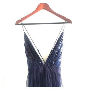 Tulle navy blue double slit dress